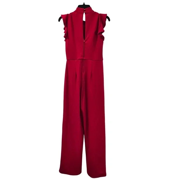 Womens S Ruffle Sleeve Mock Neck Jumpsuit Chic Date Night Bold Beautiful Stylish - Picture 5 of 11